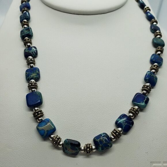 Sterling Silver Chrysocolla Necklace & Bracelet - Picture 3 of 11